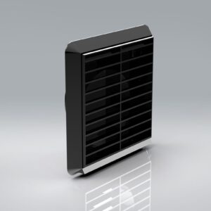 Kair Louvred Grille with Flyscreen – Round Rear Spigot - 125mm, Black
